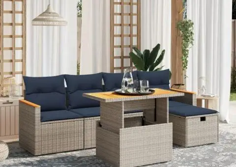 Set canapele de grădină cu perne, 6 piese, gri, poliratan - 1/4