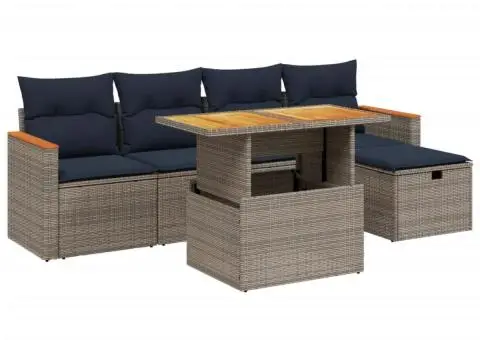 Set canapele de grădină cu perne, 6 piese, gri, poliratan - 2/4