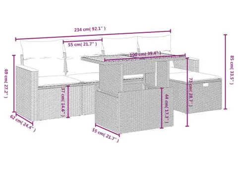 Set canapele de grădină cu perne, 6 piese, gri, poliratan - 4/4