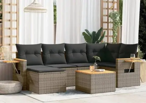 Set canapele de grădină, 7 piese, cu perne, gri, poliratan - 1/3