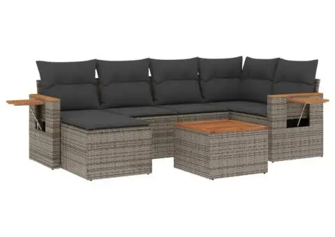 Set canapele de grădină, 7 piese, cu perne, gri, poliratan - 2/3