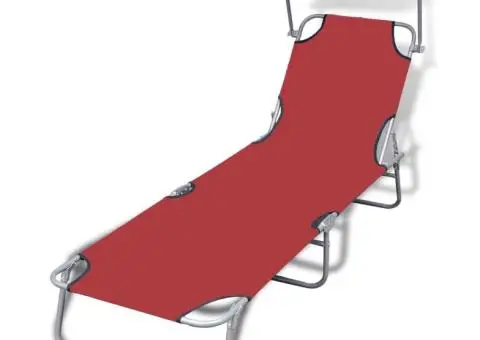 Șezlong de plajă pliabil cu baldachin roșu oțel & țesătură - 1/5