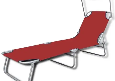 Șezlong de plajă pliabil cu baldachin roșu oțel & țesătură - 2/5