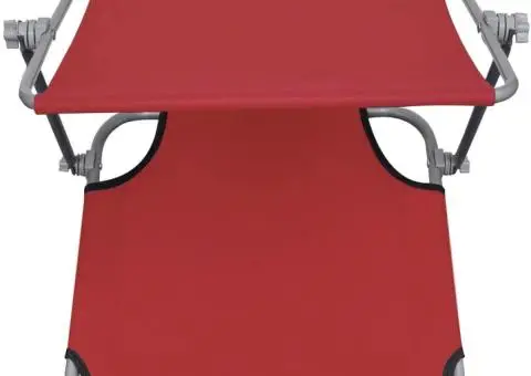 Șezlong de plajă pliabil cu baldachin roșu oțel & țesătură - 4/5