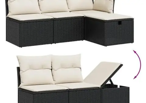 Set mobilier de grădină cu perne, 9 piese, negru, poliratan - 3/4