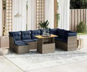 vidaXL Set canapele de grădină cu perne, 9 piese, gri, poliratan
