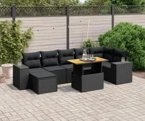 vidaXL Set mobilier de grădină cu perne, 8 piese, negru, poliratan