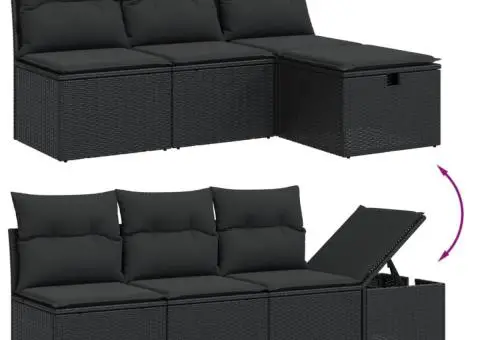 Set mobilier de grădină cu perne, 8 piese, negru, poliratan - 3/4