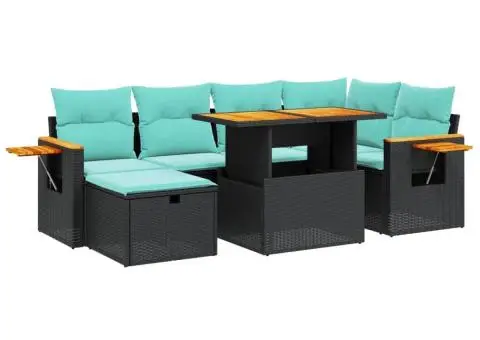 Set canapele de grădină cu perne, 7 piese, negru, poliratan - 2/4