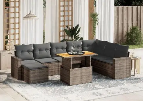 Set canapele de grădină, 9 piese, cu perne, gri, poliratan - 1/4