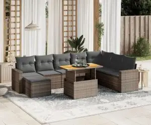 vidaXL Set canapele de grădină, 9 piese, cu perne, gri, poliratan