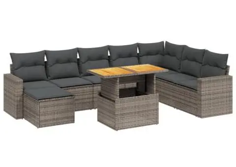 Set canapele de grădină, 9 piese, cu perne, gri, poliratan - 2/4