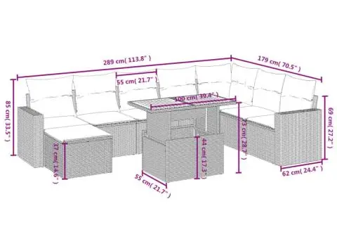 Set canapele de grădină, 9 piese, cu perne, gri, poliratan - 4/4