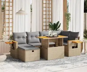 vidaXL Set canapele de grădină, 7 piese, cu perne, bej, poliratan