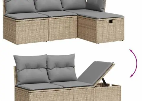 Set canapele de grădină, 7 piese, cu perne, bej, poliratan - 3/4