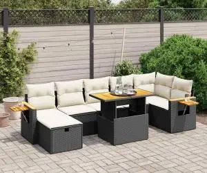 vidaXL Set mobilier de grădină cu perne, 8 piese, negru, poliratan