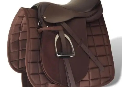 Set echitație cu șa 40,6 cm din piele naturală Maro - 1/5