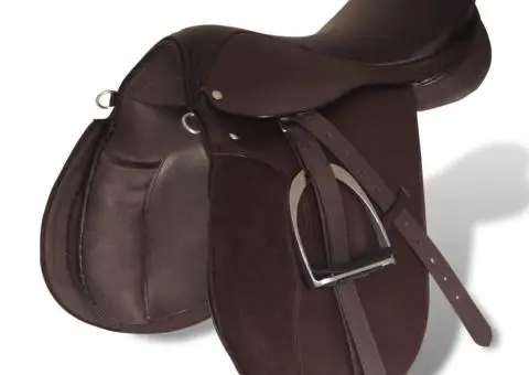 Set echitație cu șa 40,6 cm din piele naturală Maro - 2/5