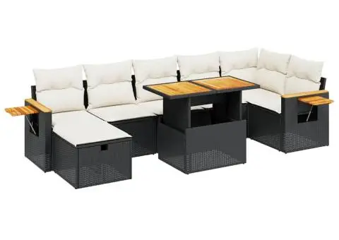Set mobilier de grădină cu perne, 8 piese, negru, poliratan - 2/4