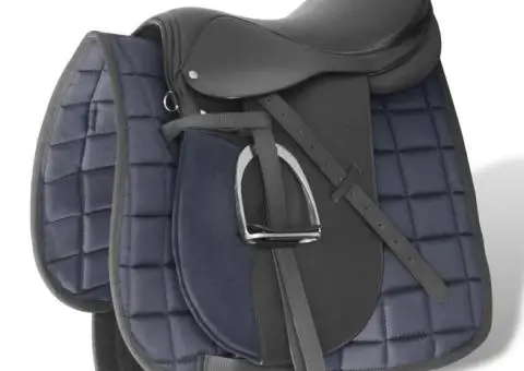 Set șa călărie 5-în-1 16", piele naturală, negru, 14 cm - 1/5