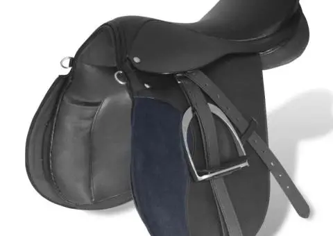 Set șa călărie 5-în-1 16", piele naturală, negru, 14 cm - 2/5