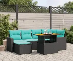 vidaXL Set canapele de grădină cu perne, 7 piese, negru, poliratan