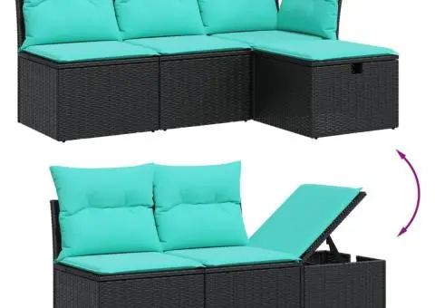 Set canapele de grădină cu perne, 7 piese, negru, poliratan - 3/4