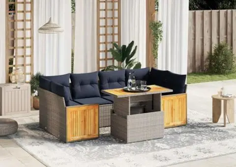 Set canapele de grădină cu perne, 7 piese, gri, poliratan - 1/3