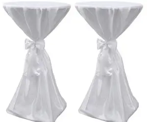 Husă de masă albă, 60 cm, cu fundă, 2 buc