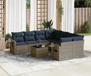vidaXL Set canapele de grădină cu perne, 9 piese, gri, poliratan