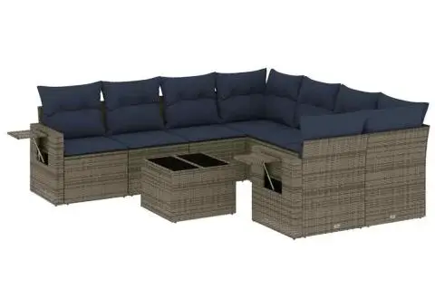 Set canapele de grădină cu perne, 9 piese, gri, poliratan - 2/3