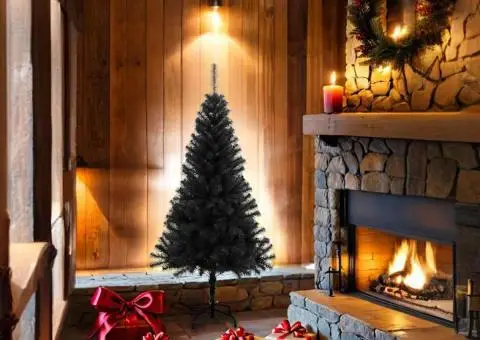 Pom de Crăciun artificial cu suport, negru, 150 cm, PVC - 2/5