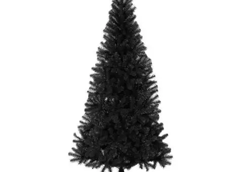 Pom de Crăciun artificial cu suport, negru, 210 cm, PVC - 3/5