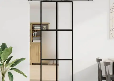 Ușă glisantă cu set feronerie neagră 76x205cm sticlă securizată - 1/5