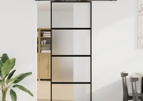 Ușă glisantă cu set feronerie neagră 76x205cm sticlă securizată - 1/5