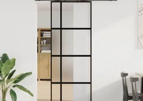 Ușă glisantă cu set feronerie neagră 76x205cm sticlă securizată - 1/5