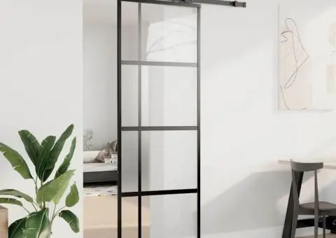 Ușă glisantă cu set feronerie neagră 76x205cm sticlă securizată - 3/5