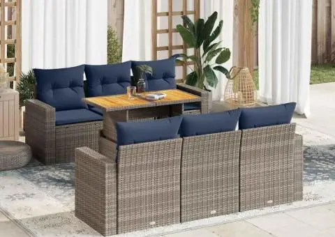 Set canapele de grădină, 7 piese, cu perne, gri, poliratan - 1/5