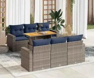 vidaXL Set canapele de grădină, 7 piese, cu perne, gri, poliratan