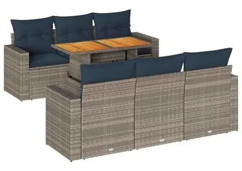 Set canapele de grădină, 7 piese, cu perne, gri, poliratan - 2/5