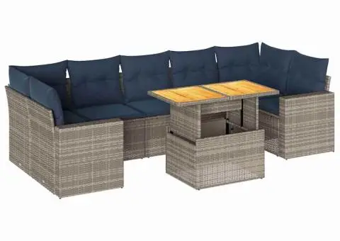 Set canapele de grădină cu perne, 8 piese, gri, poliratan - 2/5