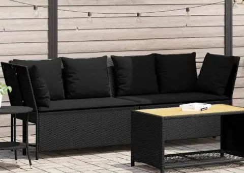 Canapea de grădină cu perne, negru, poliratan - 1/5