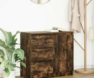 vidaXL Bufetă cu sertar stejar afumat 71x35x65 cm lemn de stratificat
