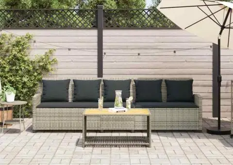 Canapea de grădină cu 5 locuri cu perne polirattan gri deschis - 3/5