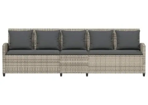 Canapea de grădină cu 5 locuri cu perne polirattan gri deschis - 4/5