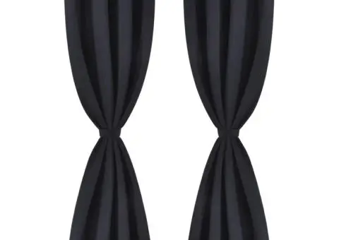 Draperii opace cu inele metalice, 2 buc., negru, 135 x 245 cm - 2/4