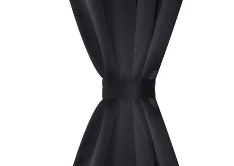 Draperii opace cu inele metalice, 2 buc., negru, 135 x 245 cm - 3/4