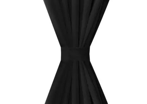 Draperii micro-satin cu bride, 2 buc, 140 x 225 cm, negru - 3/4