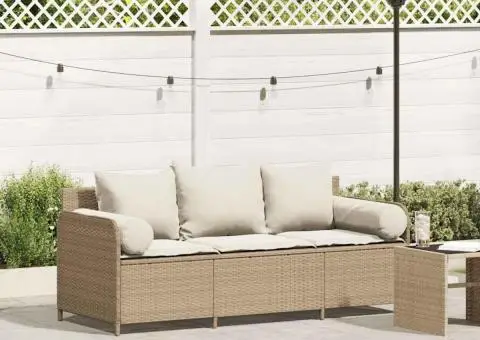 Canapea de grădină cu perne, 3 locuri, bej, poliratan - 1/5