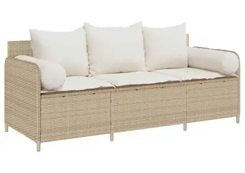 Canapea de grădină cu perne, 3 locuri, bej, poliratan - 2/5